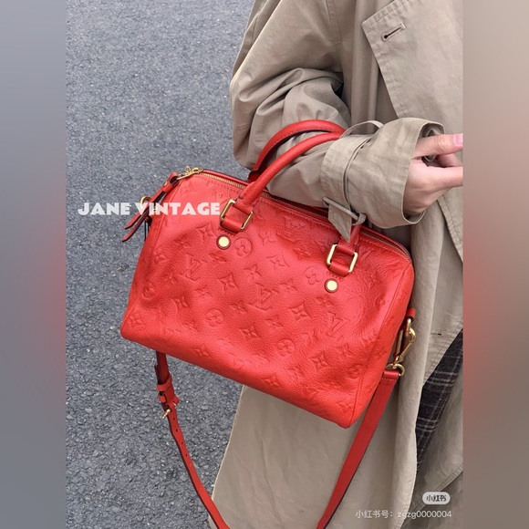 LOUIS VUITTON MONOGRAM EMPREINTE SPEEDY 25 BANDOULIERE RED AUTHENTIC - Picture 15 of 15